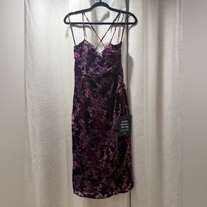 Women’s Midi Dress Moody allure plum floral velvet burnout lace up size M